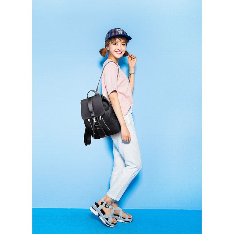 High quality Women Backpack School Bags For Teenager Girls Nylon Zipper Lock Design Black Femme Mochila Backpack