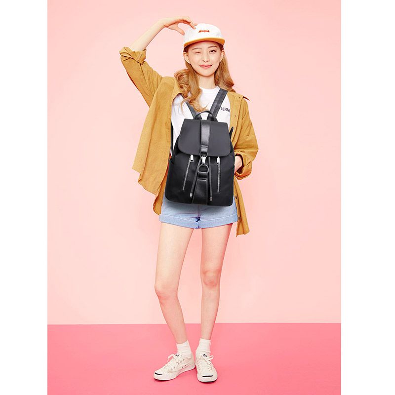 High quality Women Backpack School Bags For Teenager Girls Nylon Zipper Lock Design Black Femme Mochila Backpack