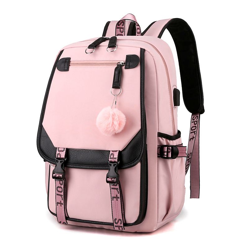 Fengdong large school bags for teenage girls USB port canvas schoolbag student Backpacks &amp; Bookbag