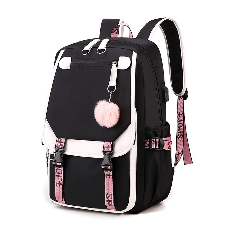 Fengdong large school bags for teenage girls USB port canvas schoolbag student Backpacks &amp; Bookbag