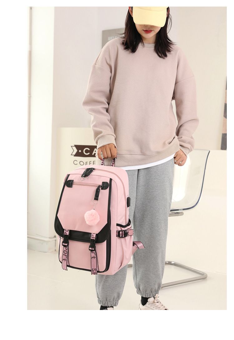 Fengdong large school bags for teenage girls USB port canvas schoolbag student Backpacks &amp; Bookbag