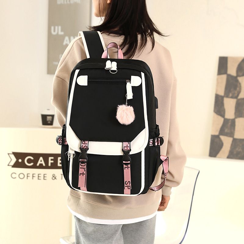 Fengdong large school bags for teenage girls USB port canvas schoolbag student Backpacks &amp; Bookbag