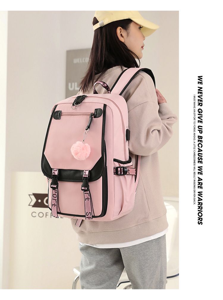 Fengdong large school bags for teenage girls USB port canvas schoolbag student Backpacks &amp; Bookbag