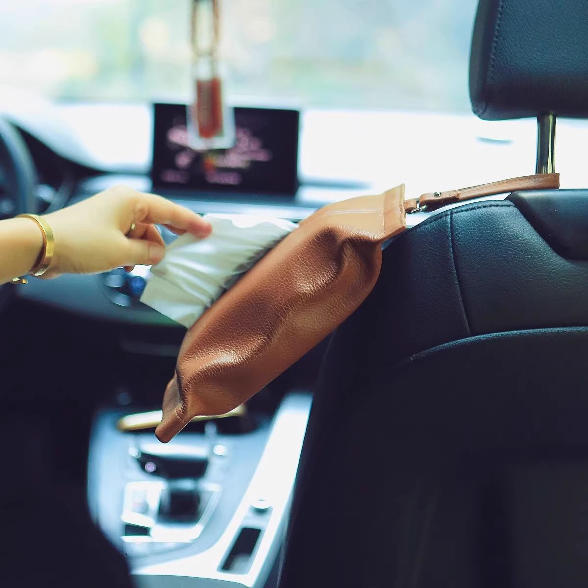 Car mounted tissue box, hanging bag, armrest box, paper pulling hanging car dining bag, storing interior decoration items