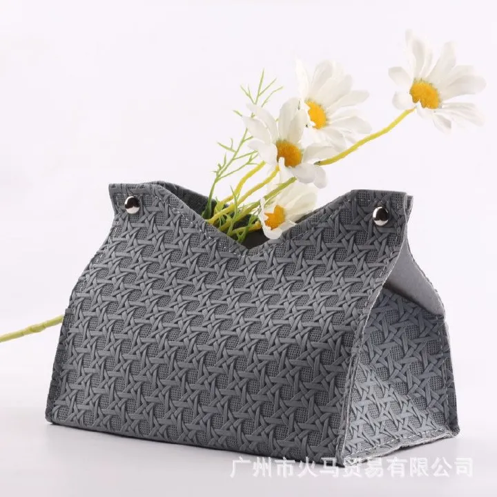 Light luxury woven tissue box, home creativity, living room storage, car simple solid color paper box, napkin paper box