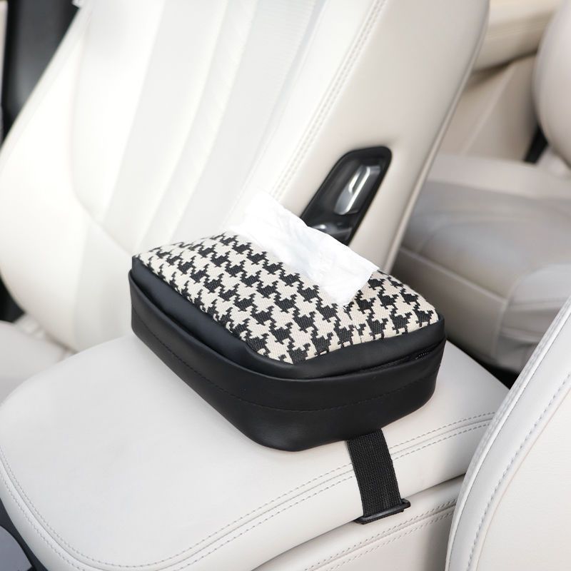 Car Tissue Box, Knitted PU Leather Car Seat Headrest Hanging Tissue Box, Multifunctional Car Tissue Box
