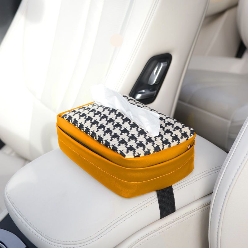 Car Tissue Box, Knitted PU Leather Car Seat Headrest Hanging Tissue Box, Multifunctional Car Tissue Box