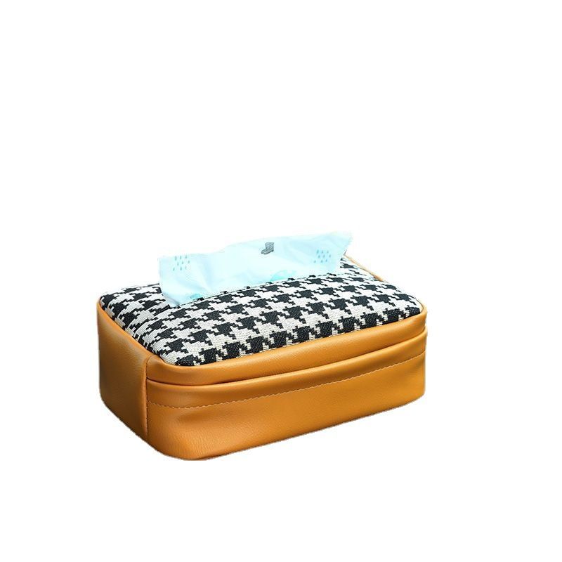Car Tissue Box, Knitted PU Leather Car Seat Headrest Hanging Tissue Box, Multifunctional Car Tissue Box