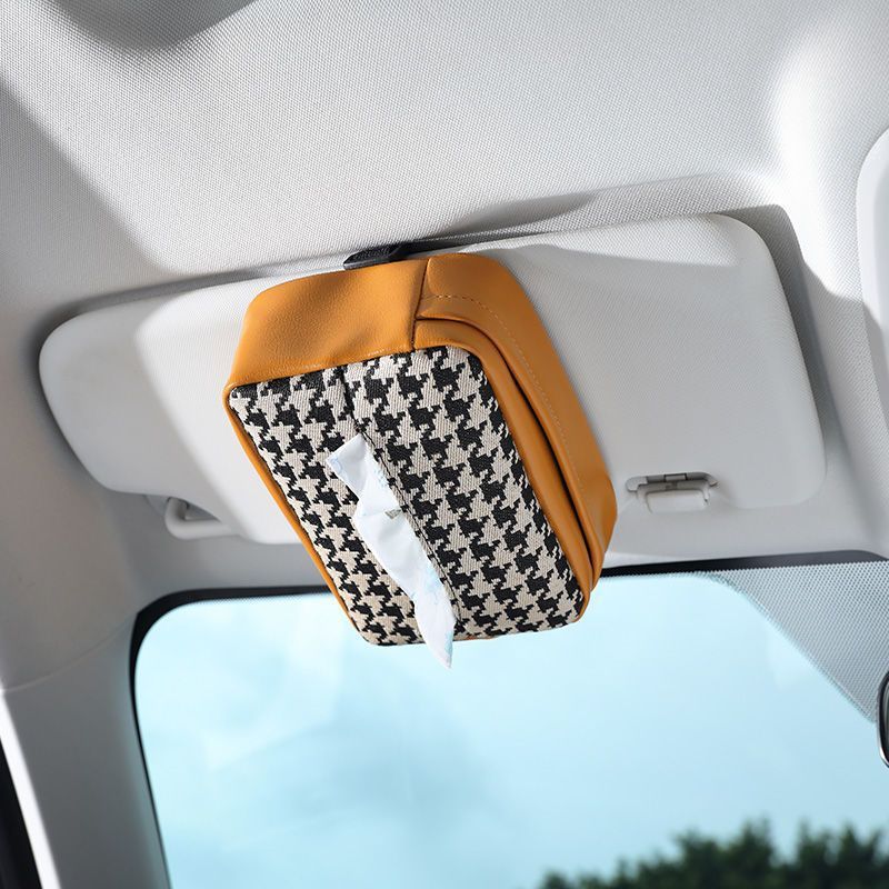 Car Tissue Box, Knitted PU Leather Car Seat Headrest Hanging Tissue Box, Multifunctional Car Tissue Box