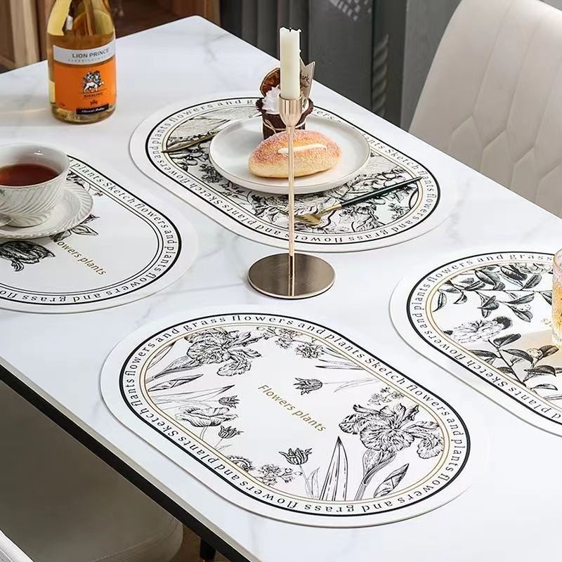 4pcs Placemat Coaster Set Coffee Mats Nordic Style for Home Kitchen Dining Wedding/Party Table PU Leather Place Mats
