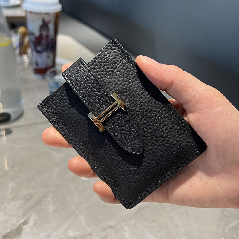 Ultra-thin Fashion Women Cow Leather Credit Card Holder Short Card Cover Multi Slot Small Card Case Large Capacity Money Clip