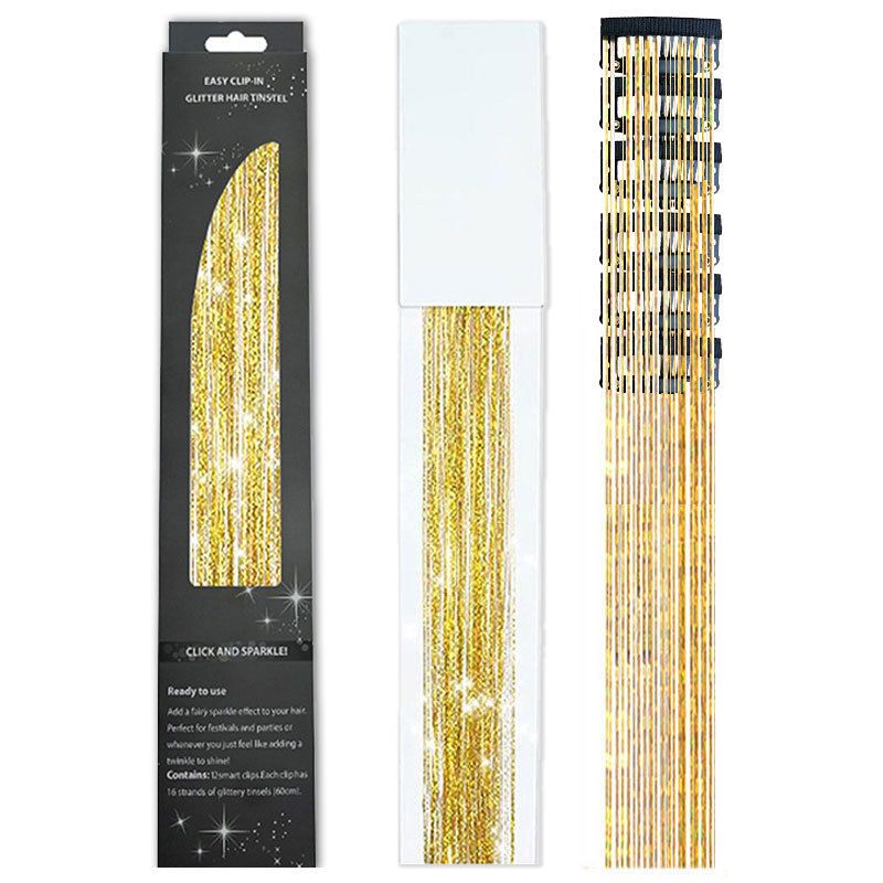 Shiny Threads Glitter Hair Tinsel Kit Gold Silk Hair Glitter String Extensions Accessories for Women Headdress
