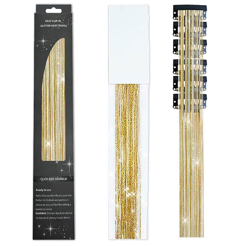 Shiny Threads Glitter Hair Tinsel Kit Gold Silk Hair Glitter String Extensions Accessories for Women Headdress