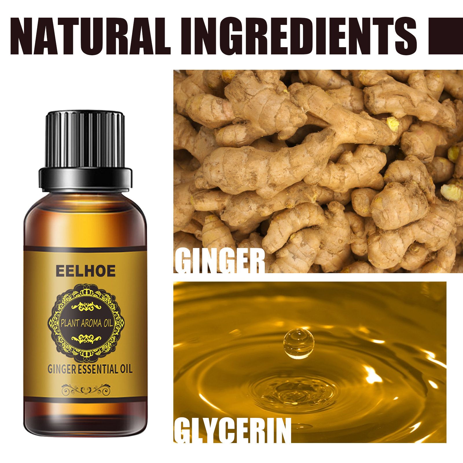 Ginger Slimming Essential Oil, firming and tightening the abdomen, reducing the belly, shaping the thighs and hands of excess fat, natural plant extracts, massage use