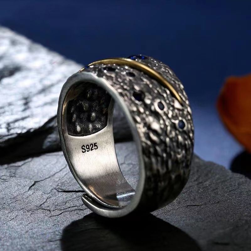 Sterling Silver Starry sky Ring Men Adjustable Ring Pure Silver Punk Rock Mens Ring Gothic Halloween Jewelry Gift