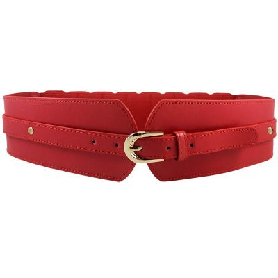 Women Black Wide Belt Elastic Gold Pin Buckle Leather Belts For Female Lady Dress Coat Waist Corset Strap Cummerbund