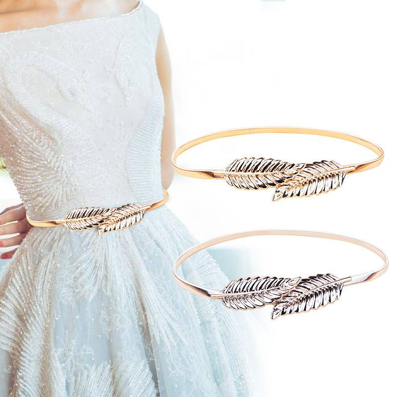 Golden Leaf Belts for Women Rhinestones Belt Girlfriend Bridal Gowns Belts Metal Luxury Ribbon Belts Wedding Sash Gift Wholesale