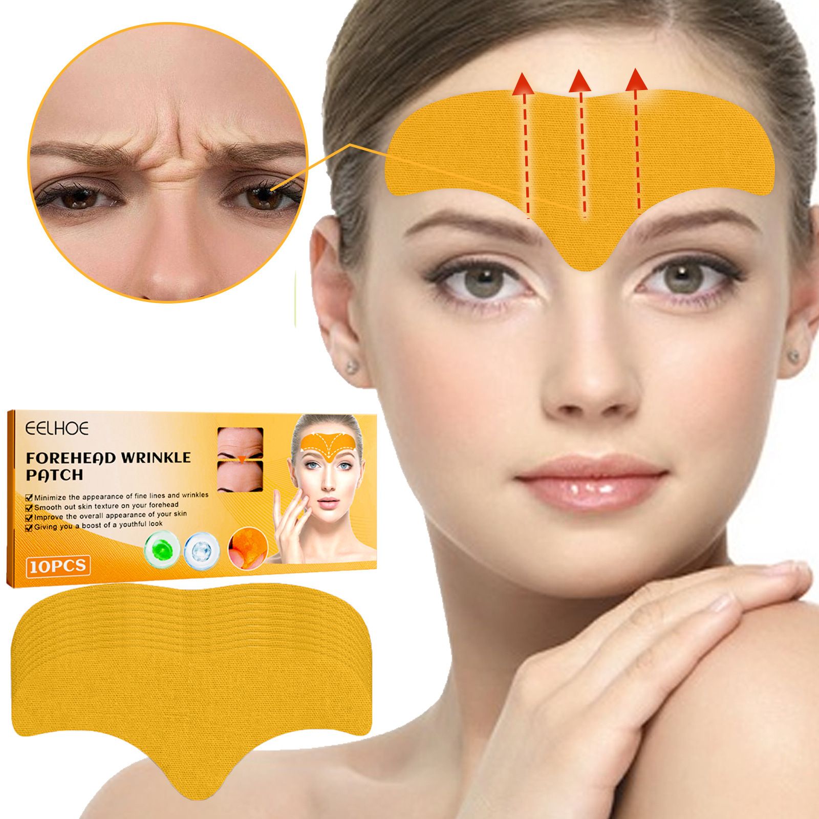 EELHOE 10pcs  Anti-wrinkle Forehead Line Removal Gel Patch Firming Mask Frown Lines Face Skin Care Stickers Anti-aging Collagen Natural