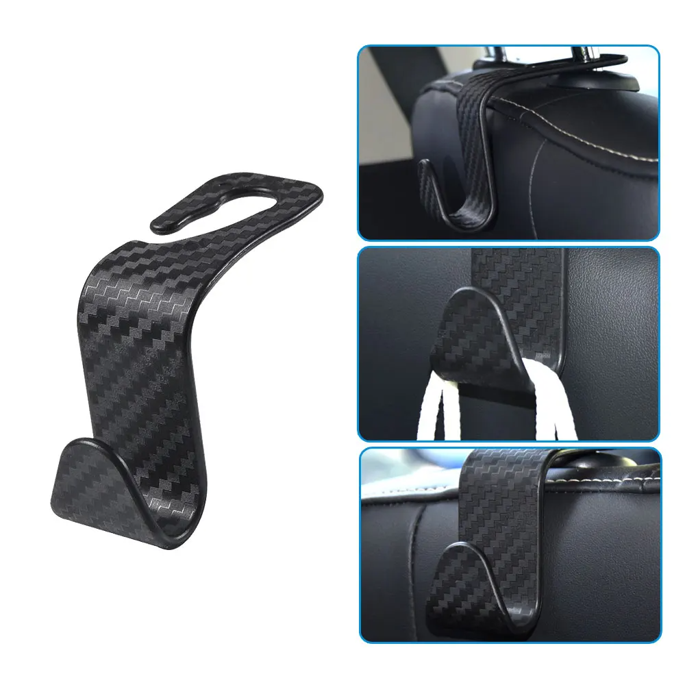 4pcs Car Seat Headrest Hook Storage Hanger Carbon Fiber Style Seat Organizer Holder for Handbag Purse Clothes Decor Car Interior