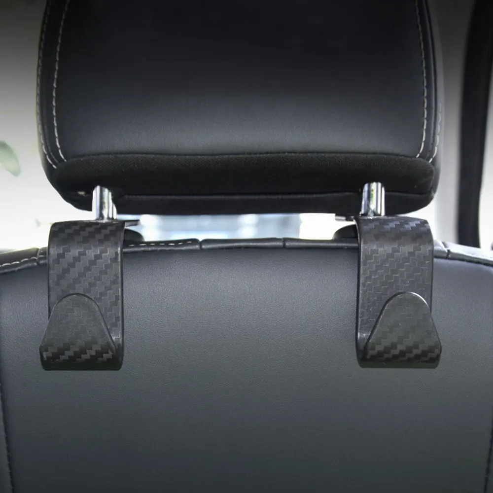 4pcs Car Seat Headrest Hook Storage Hanger Carbon Fiber Style Seat Organizer Holder for Handbag Purse Clothes Decor Car Interior