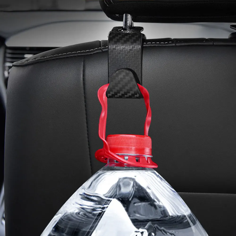 4pcs Car Seat Headrest Hook Storage Hanger Carbon Fiber Style Seat Organizer Holder for Handbag Purse Clothes Decor Car Interior