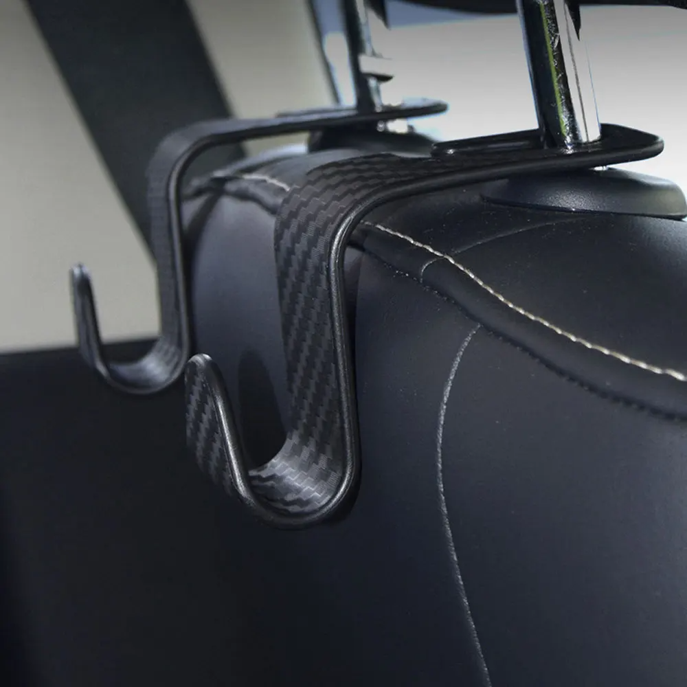 4pcs Car Seat Headrest Hook Storage Hanger Carbon Fiber Style Seat Organizer Holder for Handbag Purse Clothes Decor Car Interior