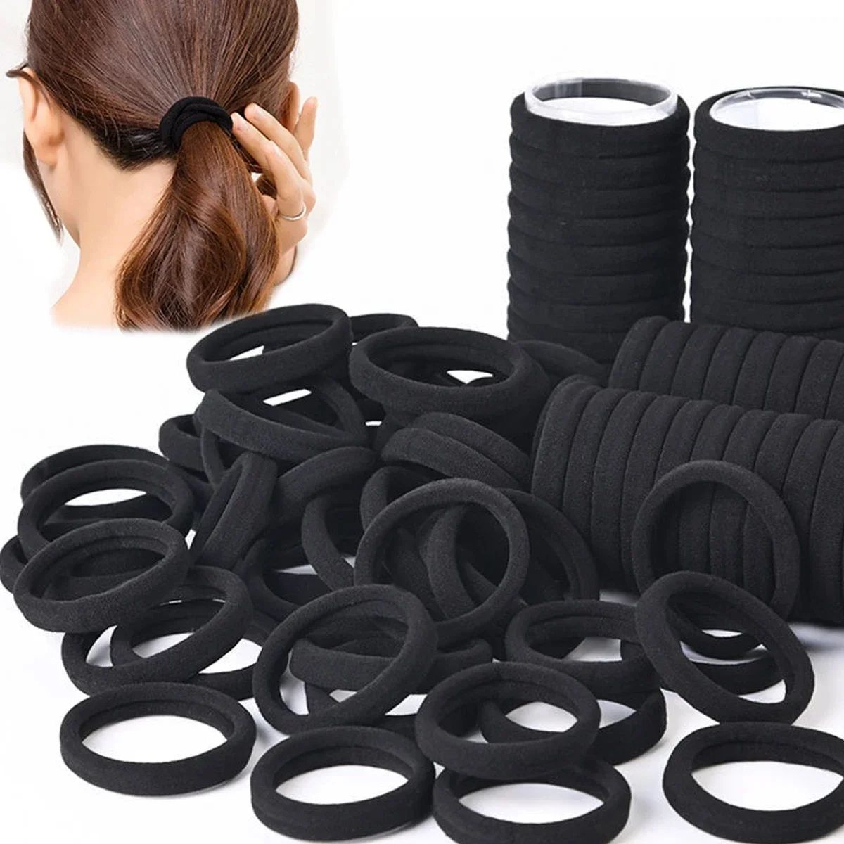 50pcs Black Hair Bands for Women Girls Hairband High Elastic Rubber Band Hair Ties Ponytail Holder Scrunchies Accessorie