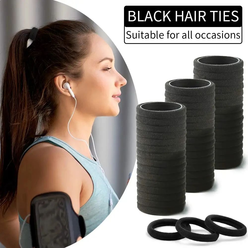 50pcs Black Hair Bands for Women Girls Hairband High Elastic Rubber Band Hair Ties Ponytail Holder Scrunchies Accessorie