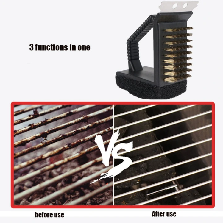 Kitchen Accessories BBQ Grill Barbecue Kit Cleaning Brush Stainless Steel Cooking Tools Wire Bristles Triangle Cleaning Brushes
