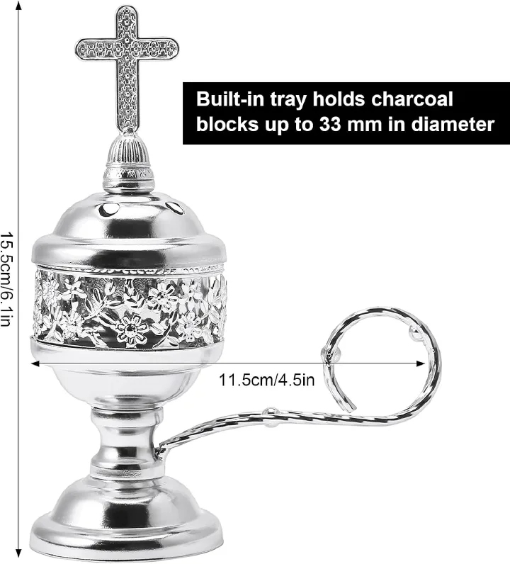 Incense Burner, Frankincense Charcoal Incense Stand, Incense Burner Holder, Ideal for Aromatherapy, Yoga and Spa, Home and Christian Church Censer