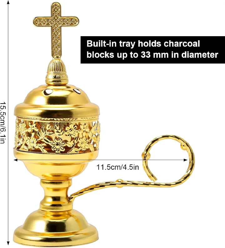 Incense Burner, Frankincense Charcoal Incense Stand, Incense Burner Holder, Ideal for Aromatherapy, Yoga and Spa, Home and Christian Church Censer