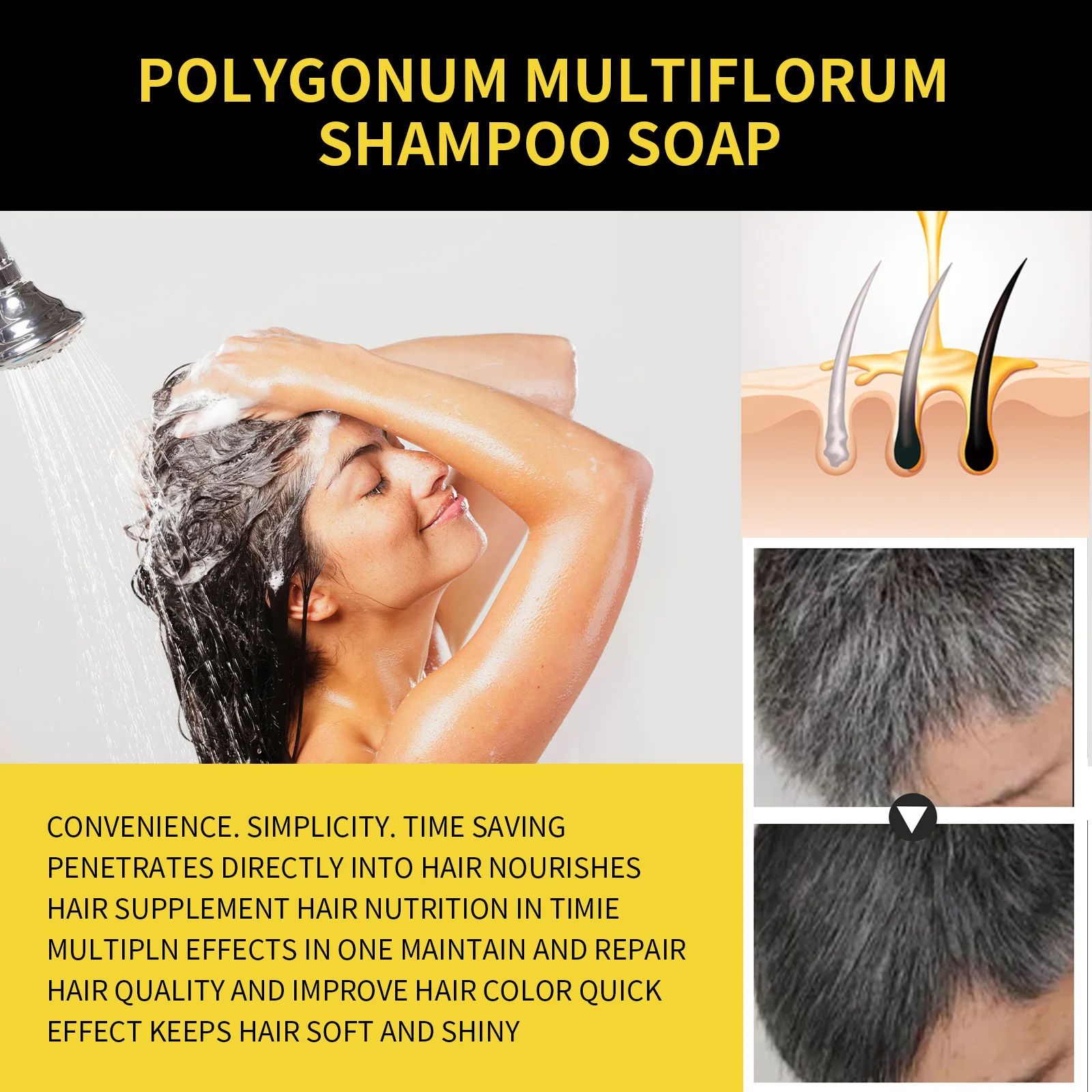 EELHOE Hair Color Dye Shampoo Gray White Cover Natural Fast Dye Repair Dry Damaged Cleaning Nourishing Roots Restore Black Hair Shampoo