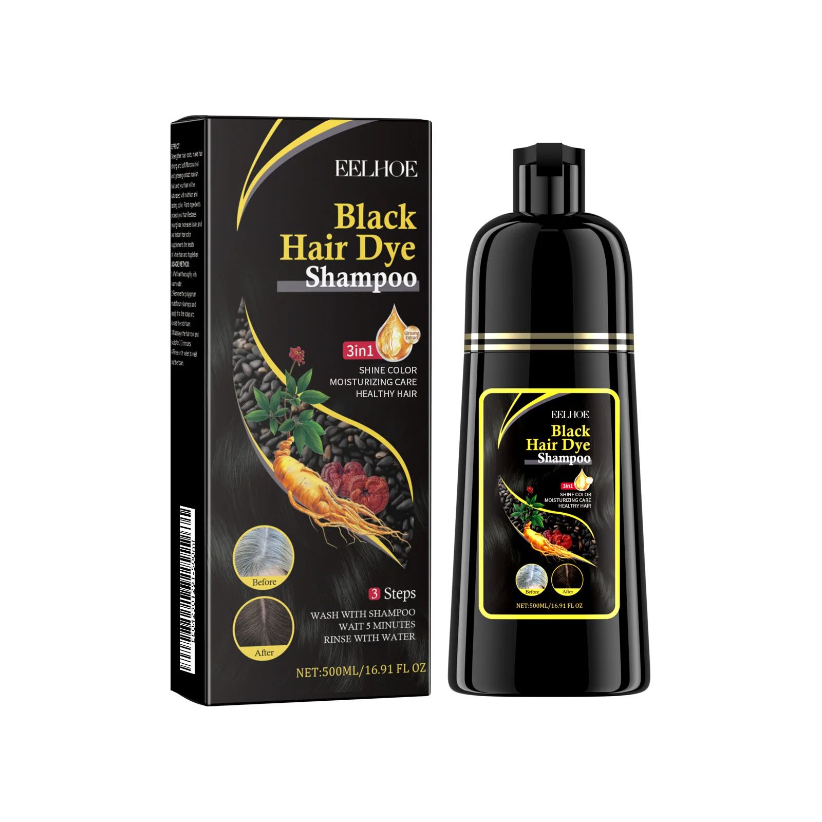 EELHOE Hair Color Dye Shampoo Gray White Cover Natural Fast Dye Repair Dry Damaged Cleaning Nourishing Roots Restore Black Hair Shampoo