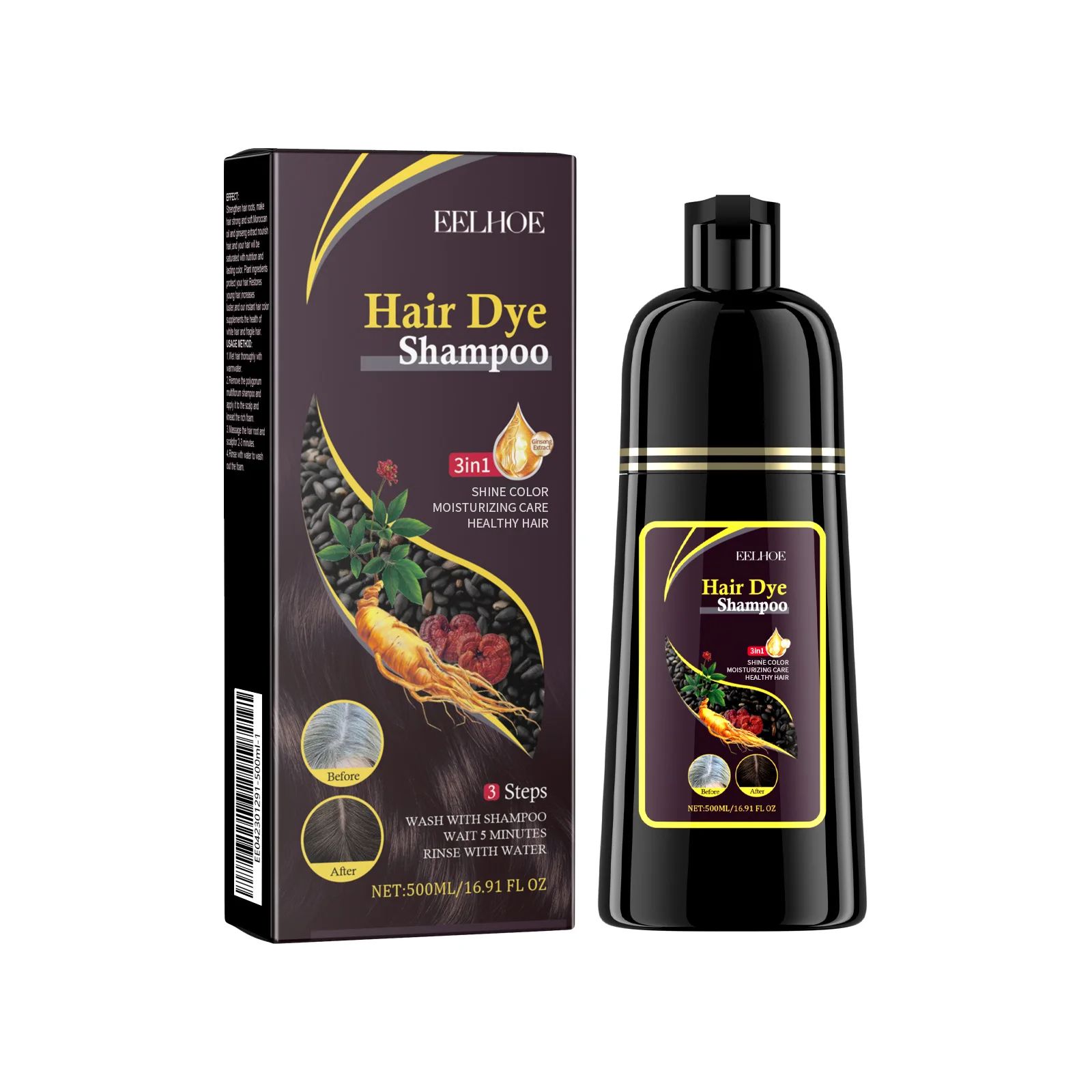 EELHOE Hair Color Dye Shampoo Gray White Cover Natural Fast Dye Repair Dry Damaged Cleaning Nourishing Roots Restore Black Hair Shampoo