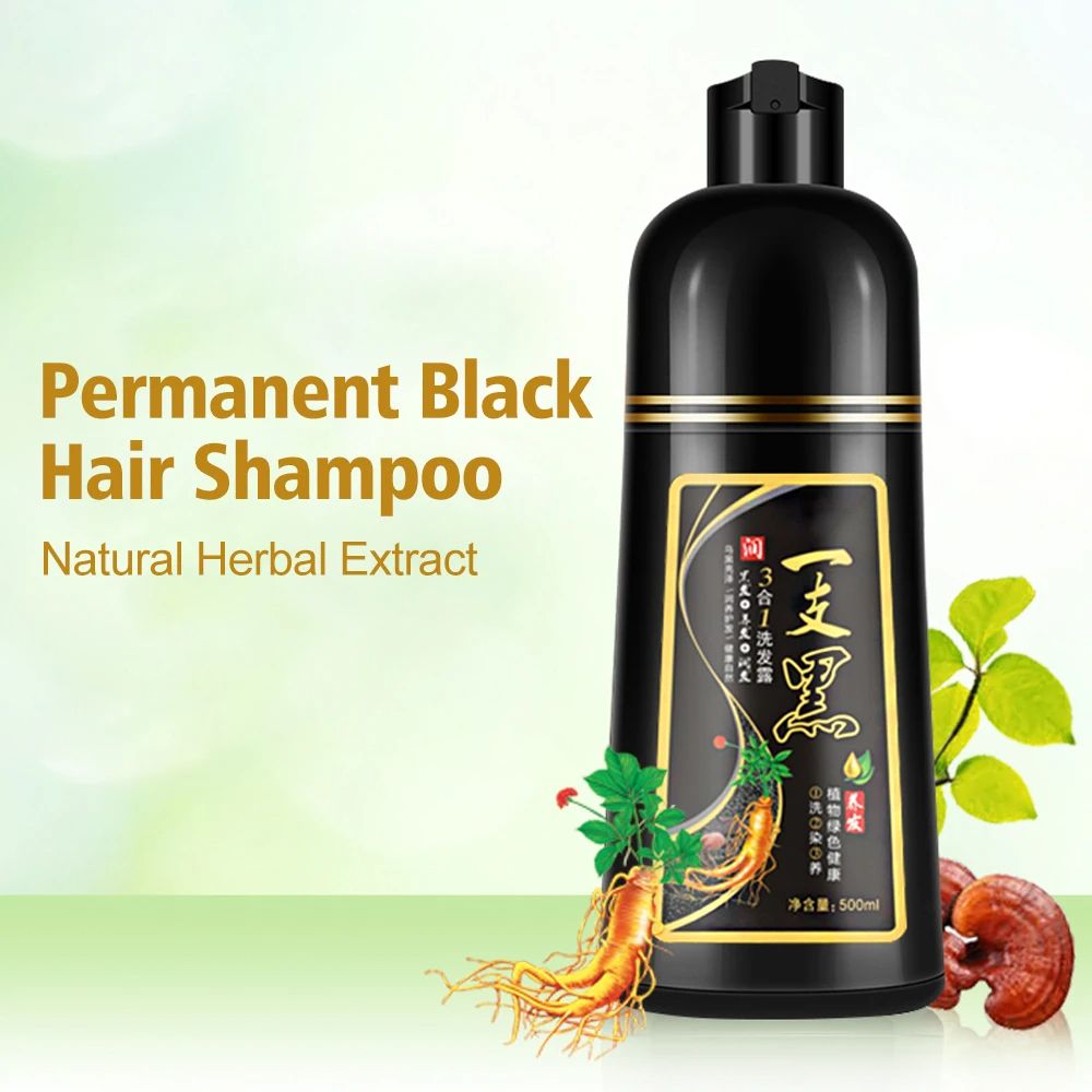 500ml hair coloring hair coloring shampoo, organic natural quick hair dye, plant essence, dark hair coloring agent, male and female shampoo black hair dye, plant pure natural