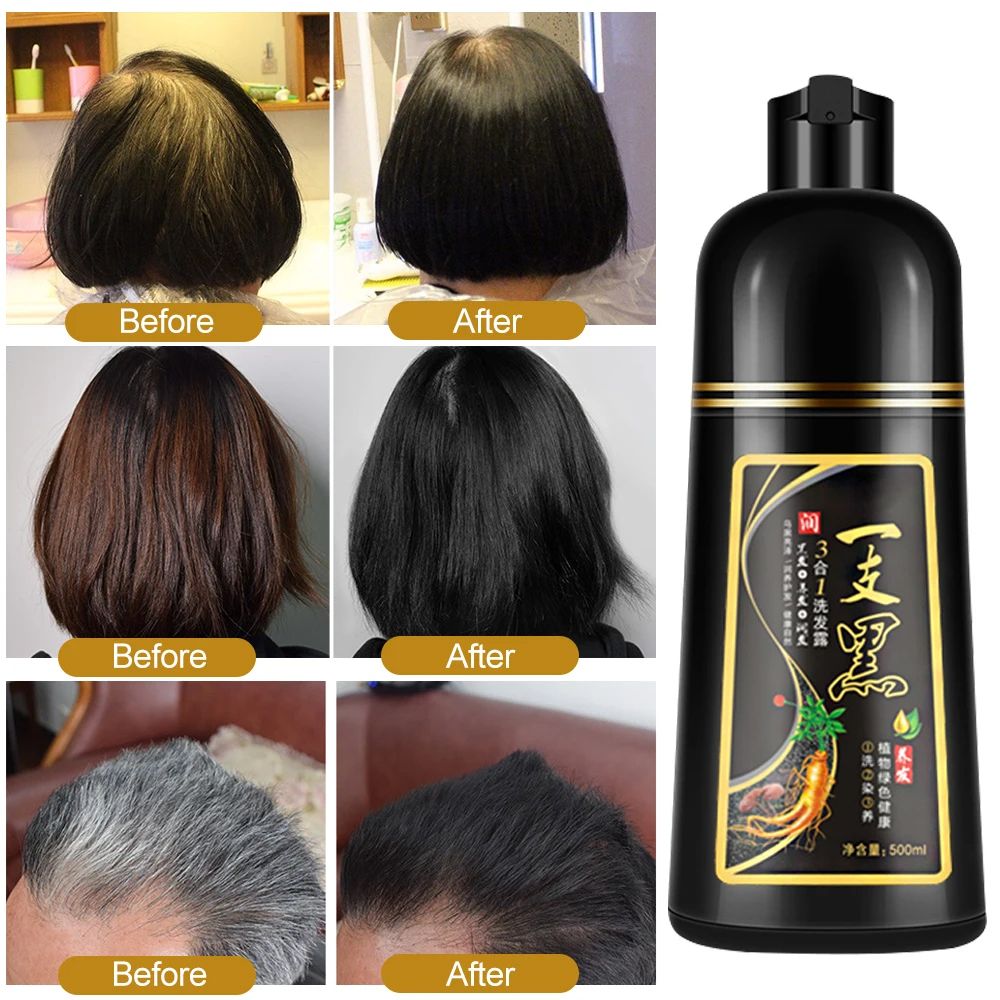 500ml hair coloring hair coloring shampoo, organic natural quick hair dye, plant essence, dark hair coloring agent, male and female shampoo black hair dye, plant pure natural