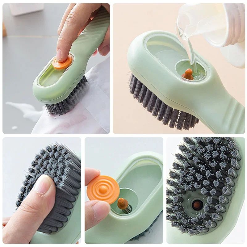 Multifunction Cleaning Shoe Brush Soft Automatic Liquid Shoe Brush Long Handle Clothes Soap Brush With Hook Clean Tool