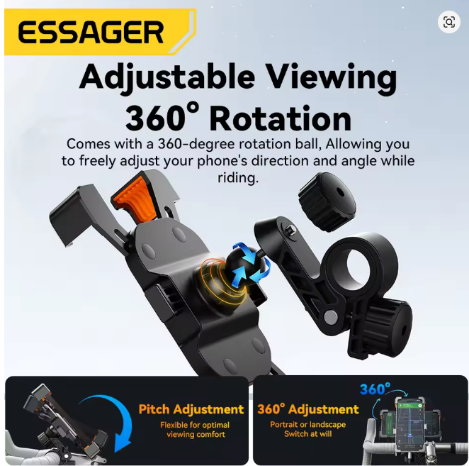 Essager Universal Bike Phone Holder 360° View Moto Motorcycle Phone Holder for 4.7-6.7inch Mobile Phone Stand Shockproof Bracket