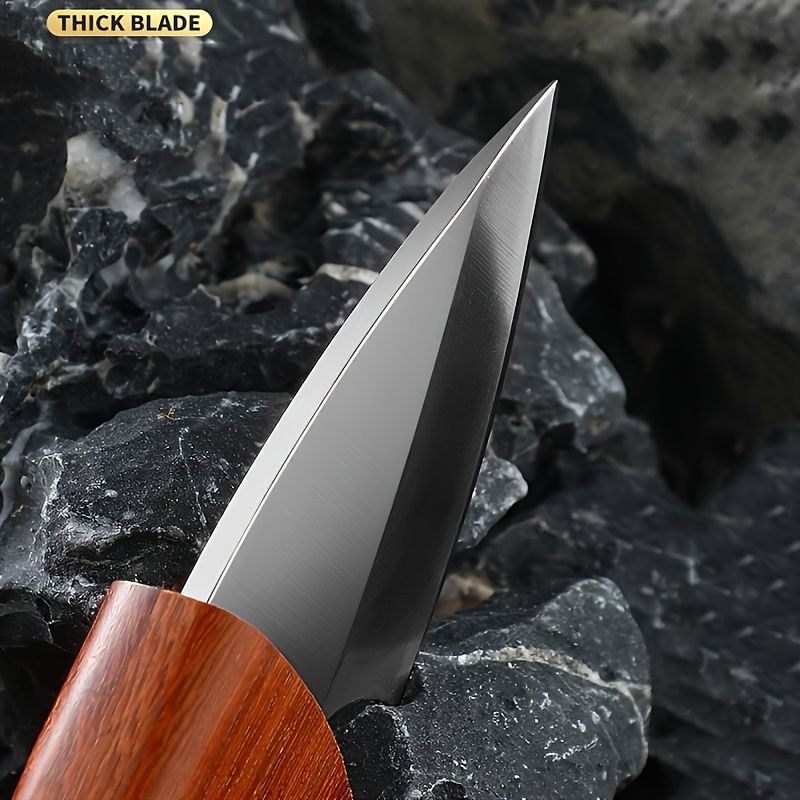 Compact Stainless Steel Knife with Wooden Handle & Box - High-Hardness Blade for Camping, Backpacking & Outdoor Use, Portable Paring Knife, Stylish Ergonomic Design, Durable Non-Slip Grip