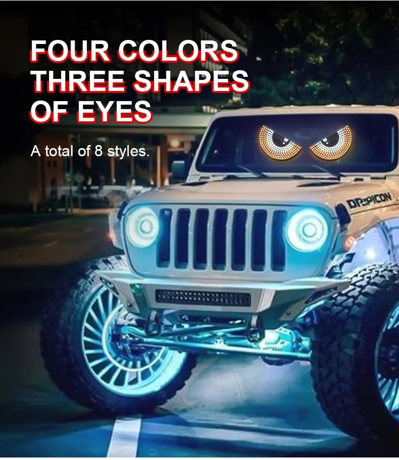 2PCS LED Signal Lights Car Expression Strobe Warning Light For Car Windshield USB Flashing Devil’s Eyes Glow Flexible LED Panel