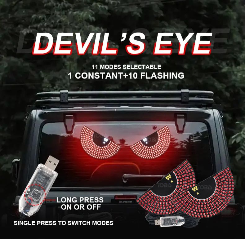 2PCS LED Signal Lights Car Expression Strobe Warning Light For Car Windshield USB Flashing Devil’s Eyes Glow Flexible LED Panel