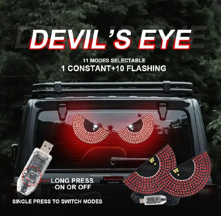 2PCS LED Signal Lights Car Expression Strobe Warning Light For Car Windshield USB Flashing Devil’s Eyes Glow Flexible LED Panel