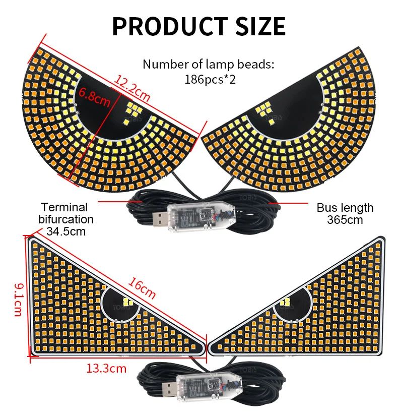 2PCS LED Signal Lights Car Expression Strobe Warning Light For Car Windshield USB Flashing Devil’s Eyes Glow Flexible LED Panel