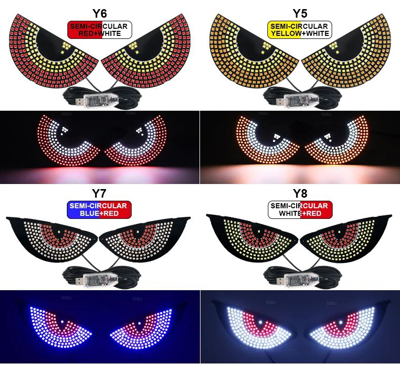 2PCS LED Signal Lights Car Expression Strobe Warning Light For Car Windshield USB Flashing Devil’s Eyes Glow Flexible LED Panel