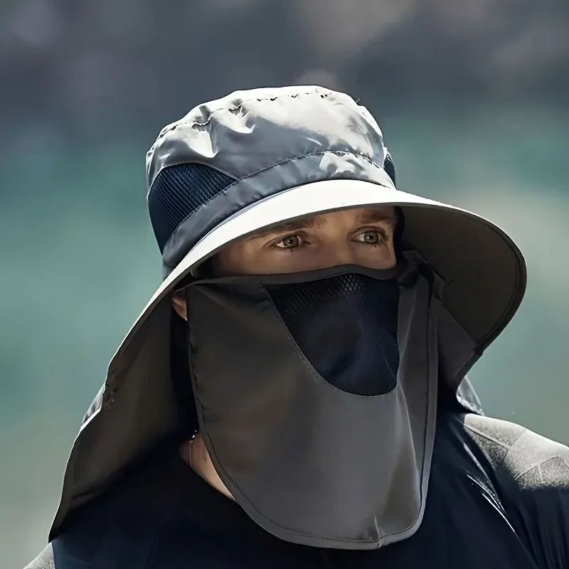 Sun hat with shoulder cape, with face mask neck protection function, breathable fabric, insect repellent and other functio