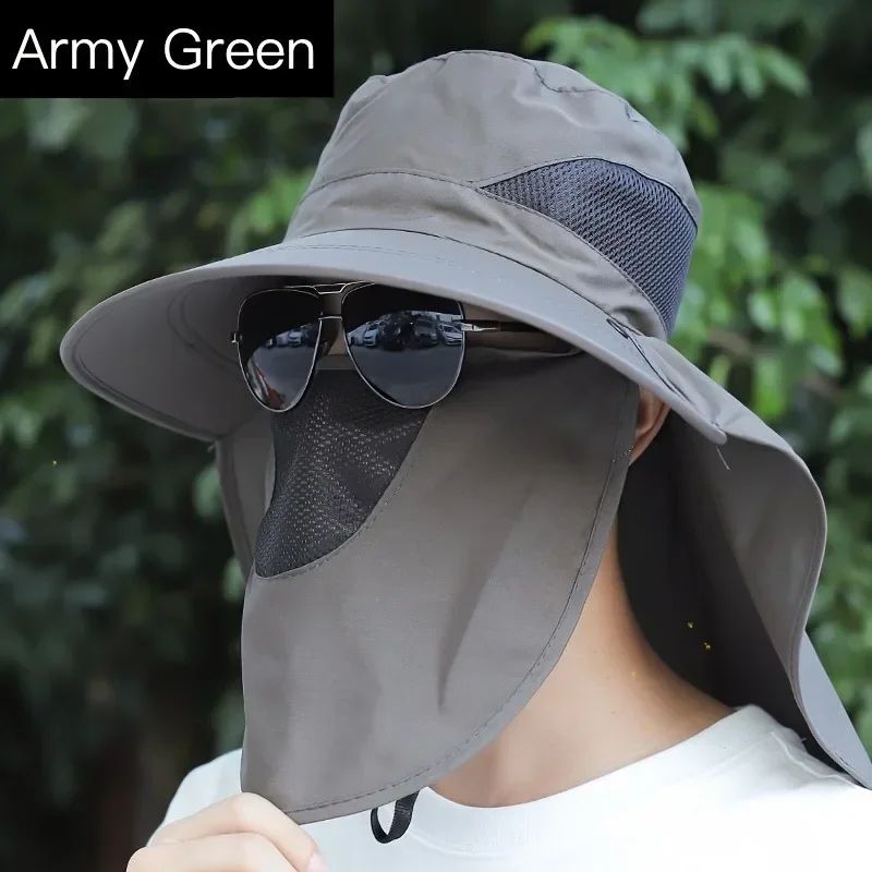 Sun hat with shoulder cape, with face mask neck protection function, breathable fabric, insect repellent and other functio