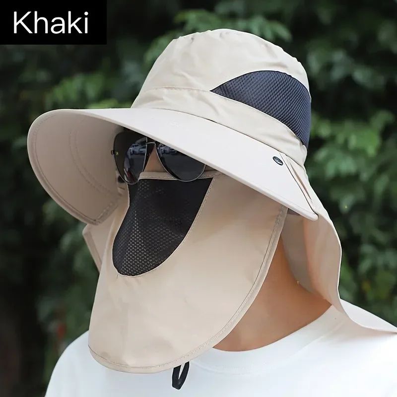 Sun hat with shoulder cape, with face mask neck protection function, breathable fabric, insect repellent and other functio