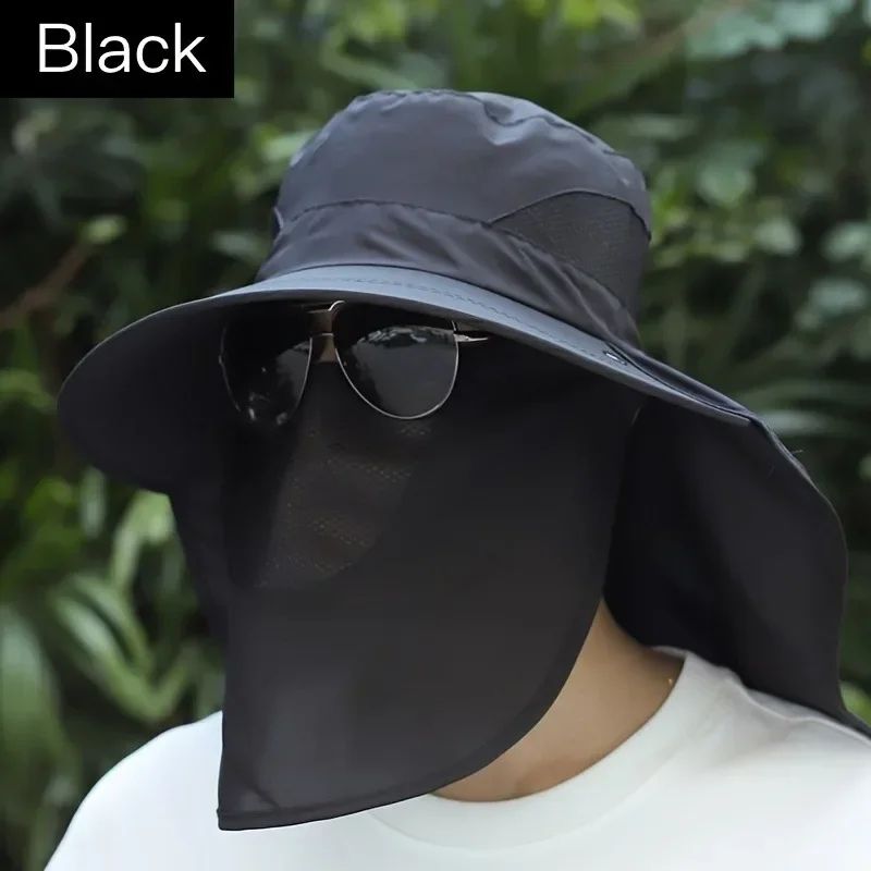 Sun hat with shoulder cape, with face mask neck protection function, breathable fabric, insect repellent and other functio