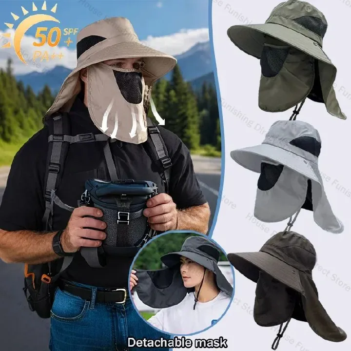 Sun hat with shoulder cape, with face mask neck protection function, breathable fabric, insect repellent and other functio