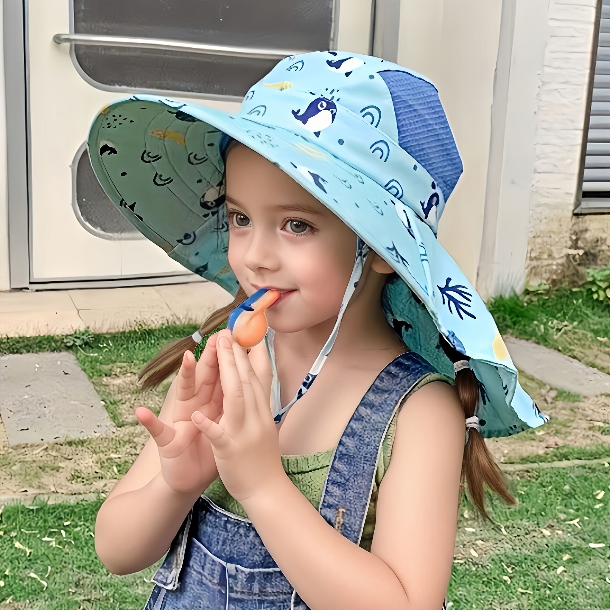 Anti UV Kids Summer Baby Sun Hat Bucket Cap With Whistle For Girls Boys Outdoor Neck Ear Cover Beach Cap
